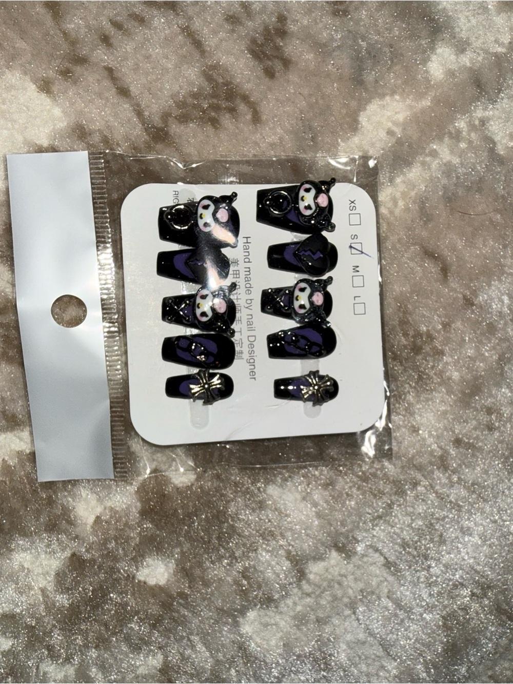 Handmade Black & Purple kuromi Accent Press-On Nails